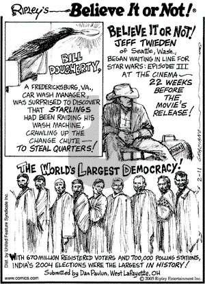 Ripley's Believe It or Not on Friday February 11, 2005 Comic Strip