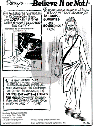 Ripley's Believe It or Not on Tuesday March 16, 1999 Comic Strip
