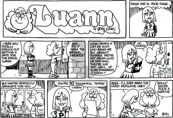 Luann on Sunday March 2, 1986 Comic Strip