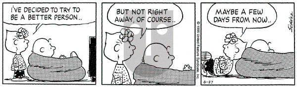 Peanuts on Tuesday June 27, 1995 Comic Strip