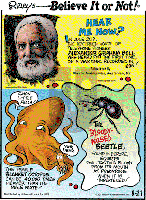 Ripley's Believe It or Not on Wednesday August 21, 2013 Comic Strip