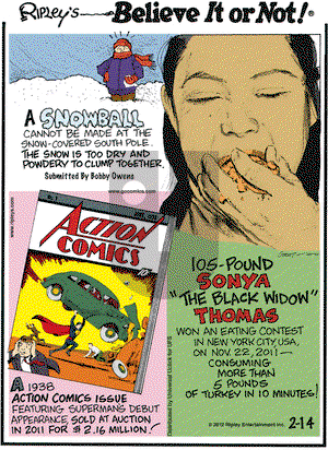 Ripley's Believe It or Not on Tuesday February 14, 2012 Comic Strip