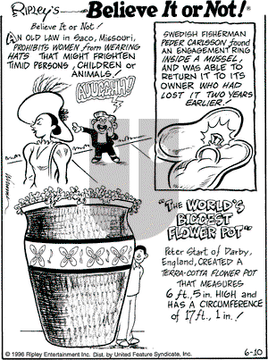 Ripley's Believe It or Not on Monday June 10, 1996 Comic Strip