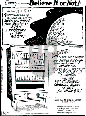 Ripley's Believe It or Not on Thursday December 27, 2001 Comic Strip