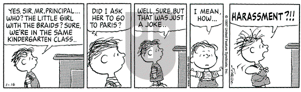 Peanuts on Thursday January 16, 1997 Comic Strip