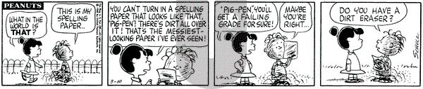 Peanuts on Wednesday March 10, 1965 Comic Strip