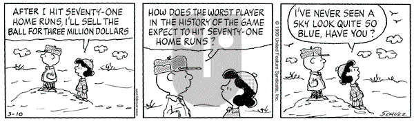 Peanuts on Wednesday March 10, 1999 Comic Strip