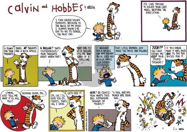 Calvin and Hobbes - Sunday March 5, 1989 Comic Strip