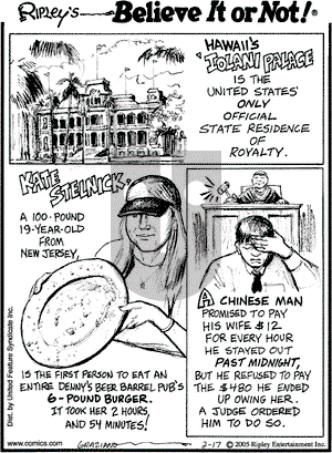 Ripley's Believe It or Not on Thursday February 17, 2005 Comic Strip