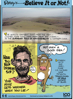 Ripley's Believe It or Not on Thursday June 6, 2019 Comic Strip
