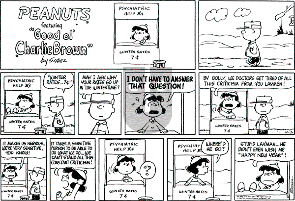 Peanuts - Sunday December 31, 1967 Comic Strip
