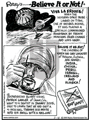 Ripley's Believe It or Not on Friday February 18, 2005 Comic Strip