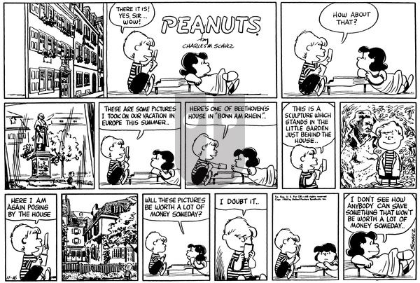 Peanuts on Sunday November 16, 1958 Comic Strip