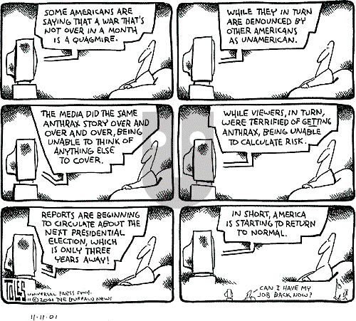 Tom Toles on Sunday November 11, 2001 Comic Strip