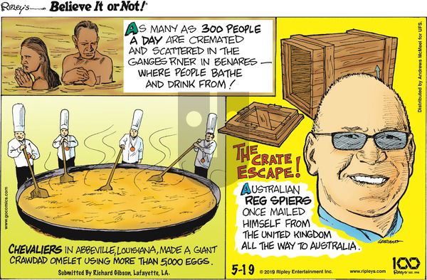 Ripley's Believe It or Not on Sunday May 19, 2019 Comic Strip