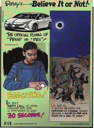 Ripley's Believe It or Not on Friday March 16, 2018 Comic Strip