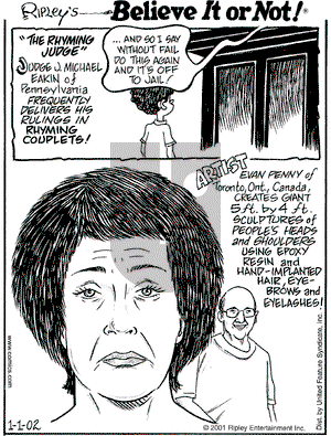 Ripley's Believe It or Not on Tuesday January 1, 2002 Comic Strip