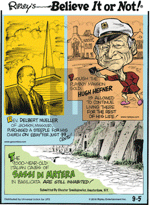 Ripley's Believe It or Not on Monday September 5, 2016 Comic Strip
