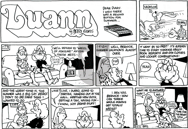 Luann on Sunday August 26, 1990 Comic Strip