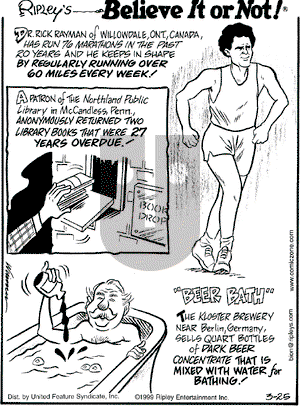 Ripley's Believe It or Not on Thursday March 25, 1999 Comic Strip