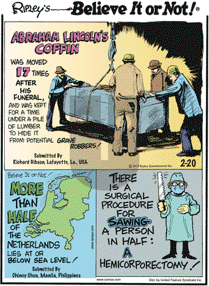 Ripley's Believe It or Not on Saturday February 20, 2010 Comic Strip