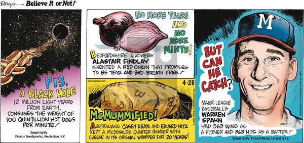 Ripley's Believe It or Not on Sunday April 26, 2015 Comic Strip