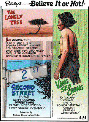 Ripley's Believe It or Not on Friday August 23, 2013 Comic Strip