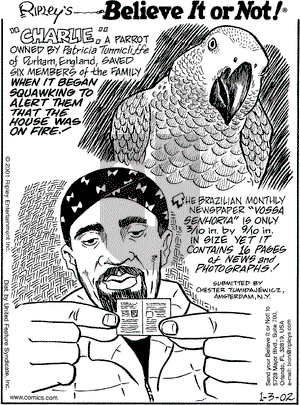 Ripley's Believe It or Not on Thursday January 3, 2002 Comic Strip
