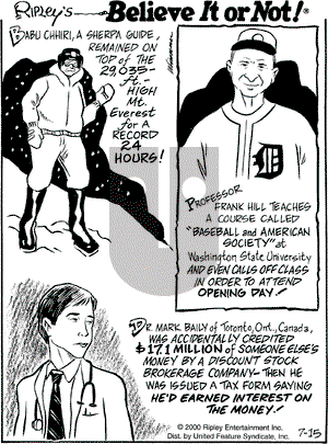 Ripley's Believe It or Not on Saturday July 15, 2000 Comic Strip