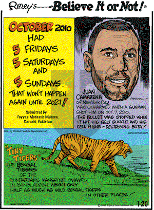 Ripley's Believe It or Not on Thursday January 20, 2011 Comic Strip