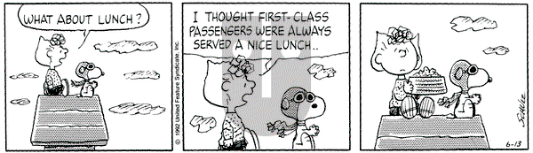 Peanuts on Saturday June 13, 1992 Comic Strip