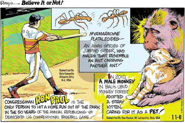Ripley's Believe It or Not on Sunday November 6, 2011 Comic Strip