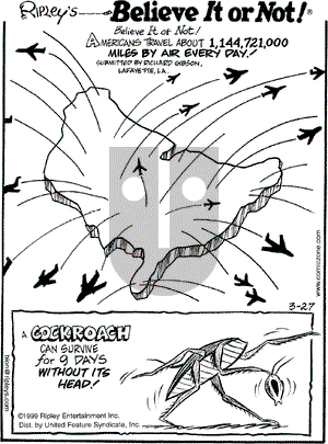 Ripley's Believe It or Not on Saturday March 27, 1999 Comic Strip