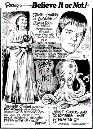 Ripley's Believe It or Not on Tuesday March 11, 2008 Comic Strip