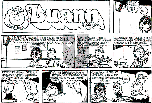 Luann on Sunday February 7, 1988 Comic Strip