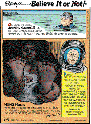 Ripley's Believe It or Not on Tuesday September 6, 2016 Comic Strip