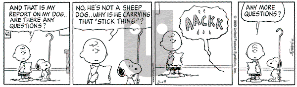 Peanuts on Friday March 19, 1999 Comic Strip