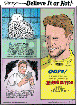 Ripley's Believe It or Not on Tuesday March 9, 2021 Comic Strip