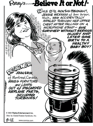 Ripley's Believe It or Not on Tuesday August 12, 2003 Comic Strip