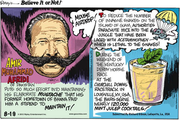 Ripley's Believe It or Not on Sunday August 19, 2012 Comic Strip