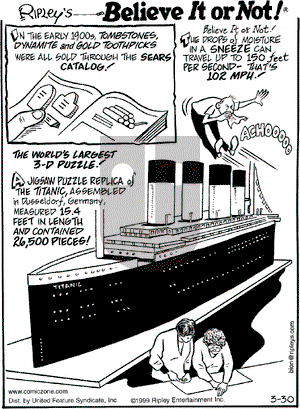 Ripley's Believe It or Not on Tuesday March 30, 1999 Comic Strip