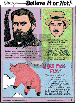 Ripley's Believe It or Not on Wednesday March 3, 2021 Comic Strip