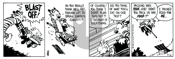 Calvin and Hobbes on Friday September 16, 1988 Comic Strip