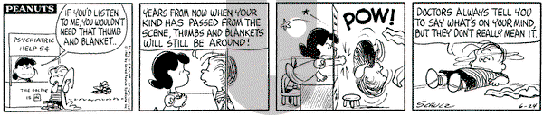 Peanuts on Thursday June 24, 1965 Comic Strip