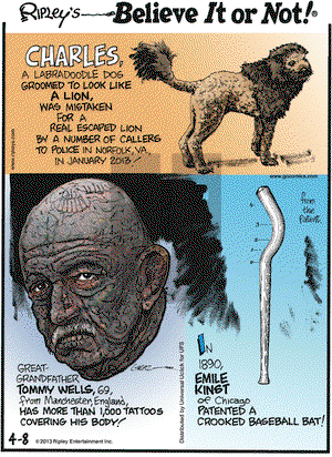 Ripley's Believe It or Not on Monday April 8, 2013 Comic Strip