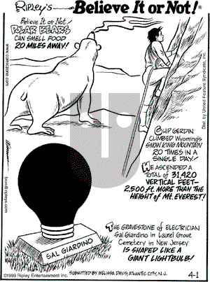 Ripley's Believe It or Not on Thursday April 1, 1999 Comic Strip