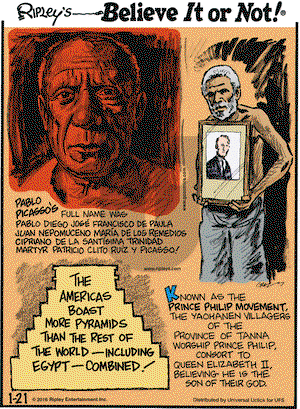 Ripley's Believe It or Not on Thursday January 21, 2016 Comic Strip