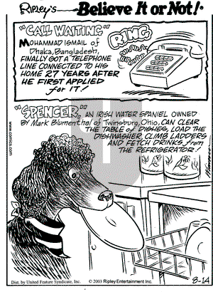 Ripley's Believe It or Not - Thursday August 14, 2003 Comic Strip
