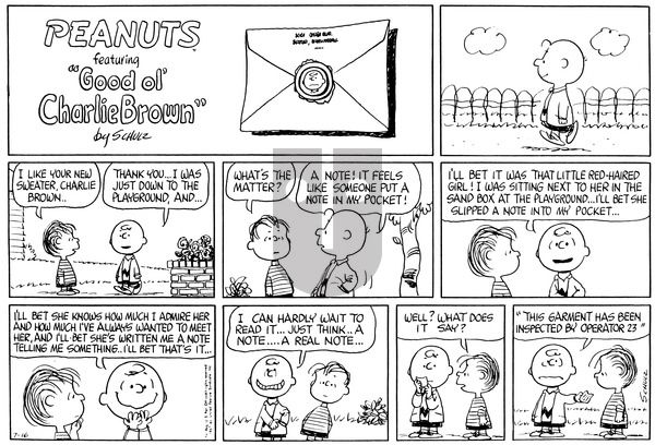Peanuts on Sunday July 16, 1967 Comic Strip