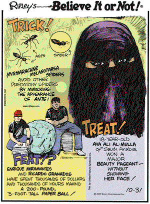 Ripley's Believe It or Not on Saturday October 31, 2009 Comic Strip